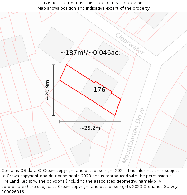176, MOUNTBATTEN DRIVE, COLCHESTER, CO2 8BL: Plot and title map