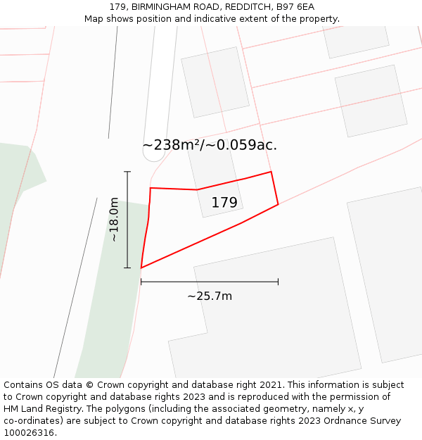 179, BIRMINGHAM ROAD, REDDITCH, B97 6EA: Plot and title map