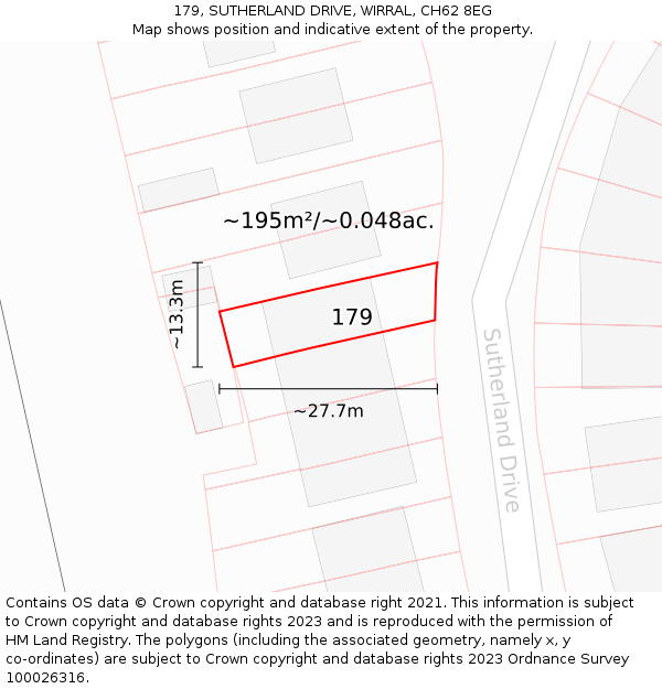 179, SUTHERLAND DRIVE, WIRRAL, CH62 8EG: Plot and title map