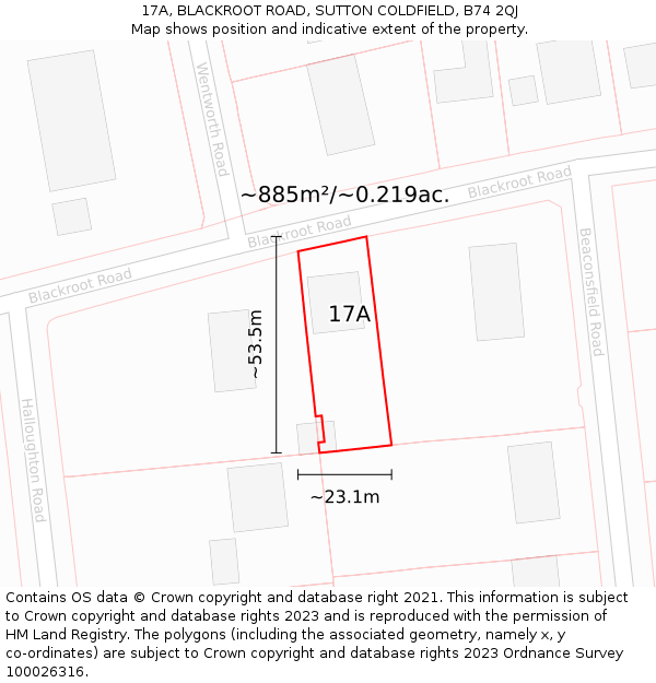 17A, BLACKROOT ROAD, SUTTON COLDFIELD, B74 2QJ: Plot and title map