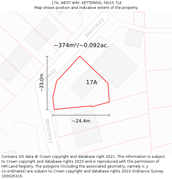 17A, WEST WAY, KETTERING, NN15 7LE: Plot and title map