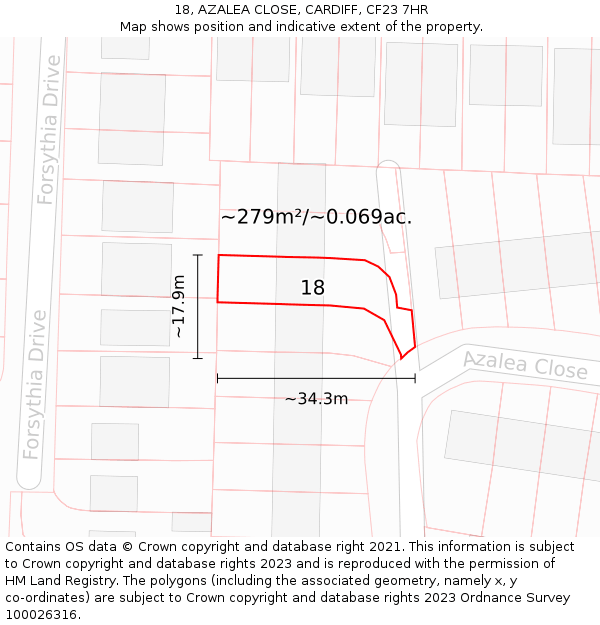 18, AZALEA CLOSE, CARDIFF, CF23 7HR: Plot and title map