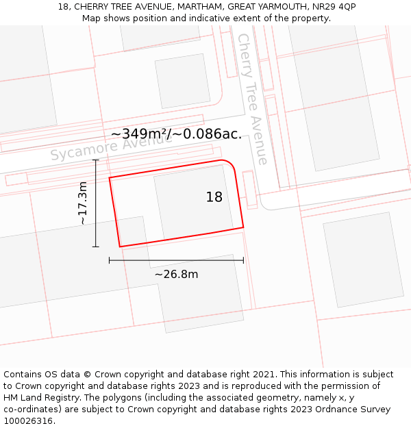 18, CHERRY TREE AVENUE, MARTHAM, GREAT YARMOUTH, NR29 4QP: Plot and title map