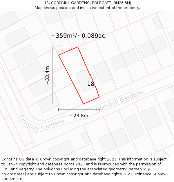 18, CORNMILL GARDENS, POLEGATE, BN26 5NJ: Plot and title map