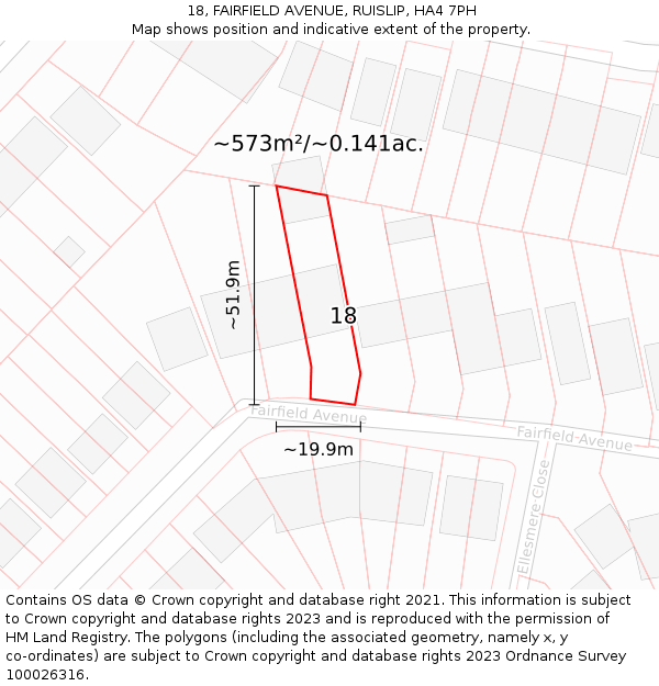 18, FAIRFIELD AVENUE, RUISLIP, HA4 7PH: Plot and title map