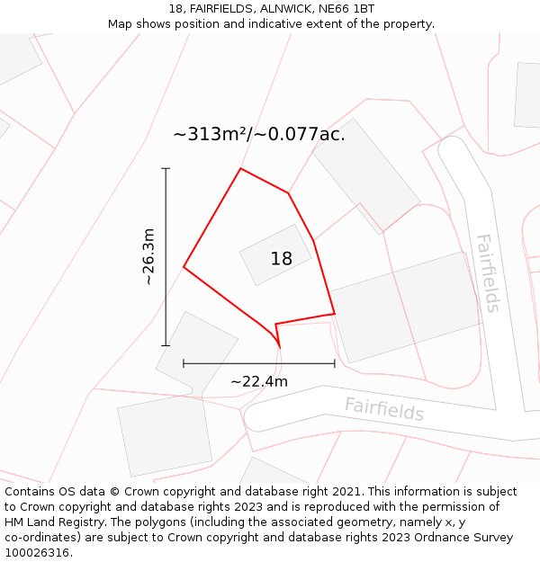 18, FAIRFIELDS, ALNWICK, NE66 1BT: Plot and title map