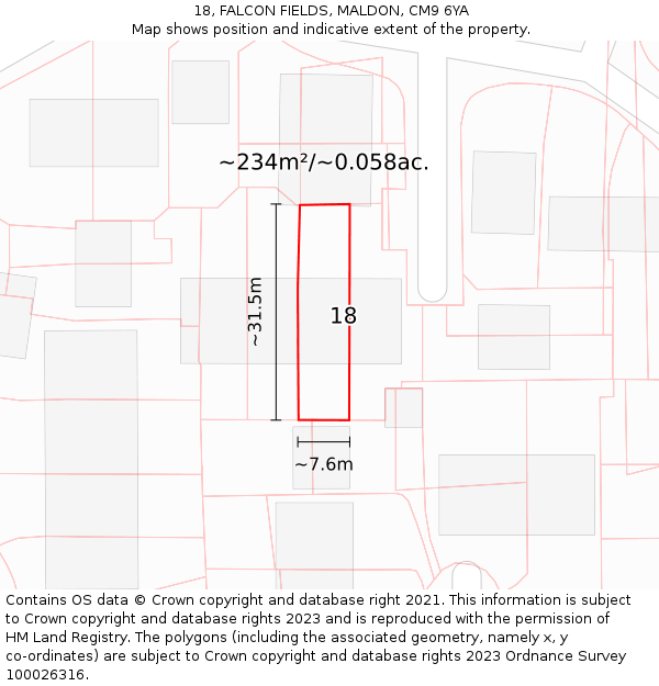 18, FALCON FIELDS, MALDON, CM9 6YA: Plot and title map