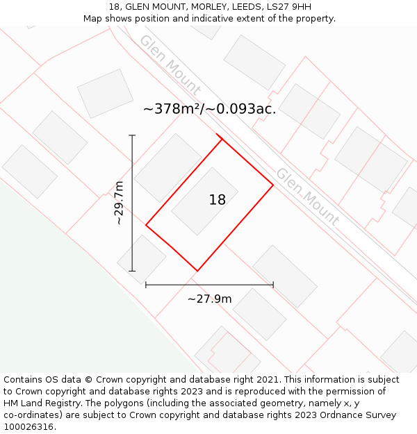 18, GLEN MOUNT, MORLEY, LEEDS, LS27 9HH: Plot and title map