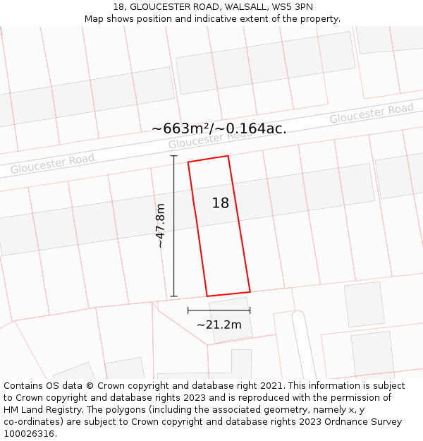 18, GLOUCESTER ROAD, WALSALL, WS5 3PN: Plot and title map