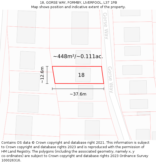 18, GORSE WAY, FORMBY, LIVERPOOL, L37 1PB: Plot and title map