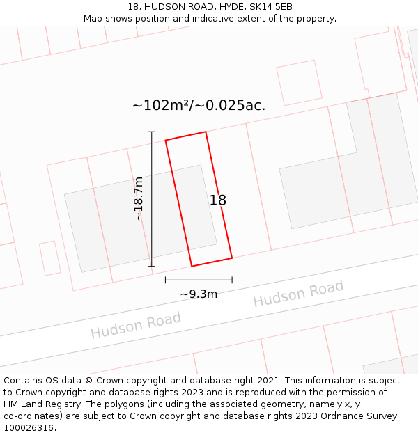 18, HUDSON ROAD, HYDE, SK14 5EB: Plot and title map