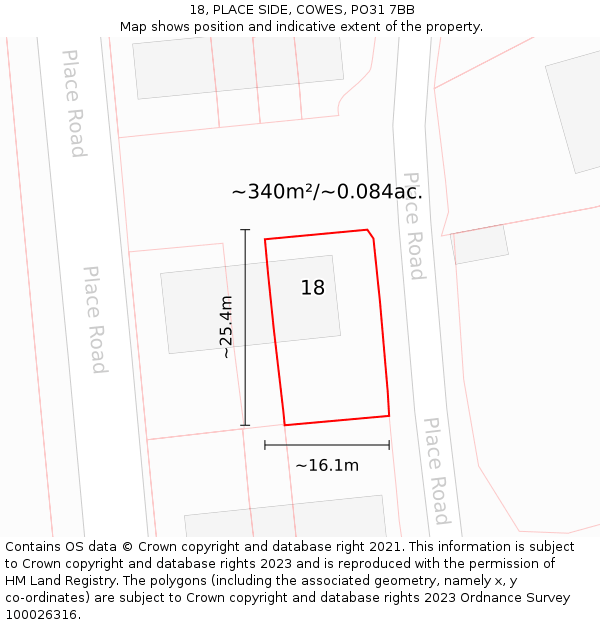 18, PLACE SIDE, COWES, PO31 7BB: Plot and title map