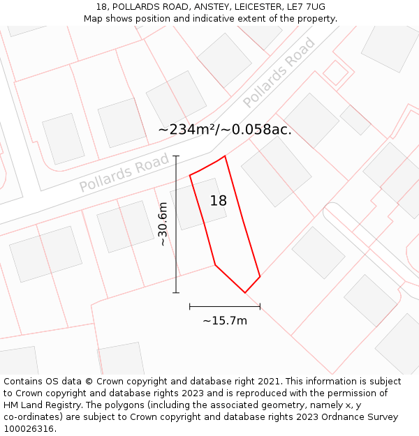 18, POLLARDS ROAD, ANSTEY, LEICESTER, LE7 7UG: Plot and title map