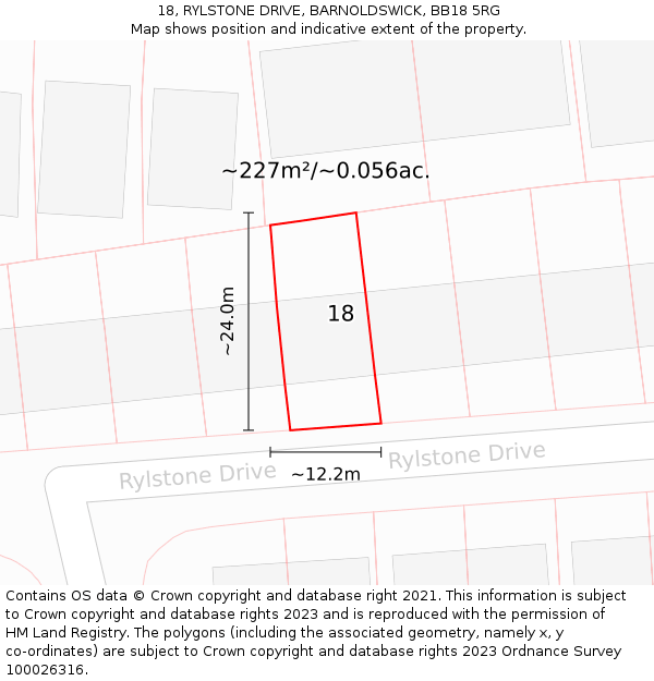 18, RYLSTONE DRIVE, BARNOLDSWICK, BB18 5RG: Plot and title map