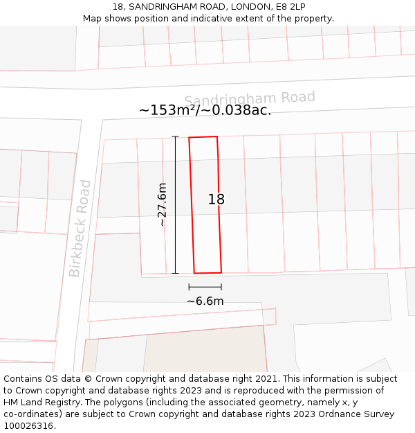 18, SANDRINGHAM ROAD, LONDON, E8 2LP: Plot and title map
