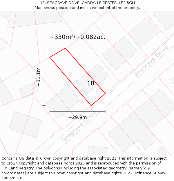 18, SEAGRAVE DRIVE, OADBY, LEICESTER, LE2 5GH: Plot and title map