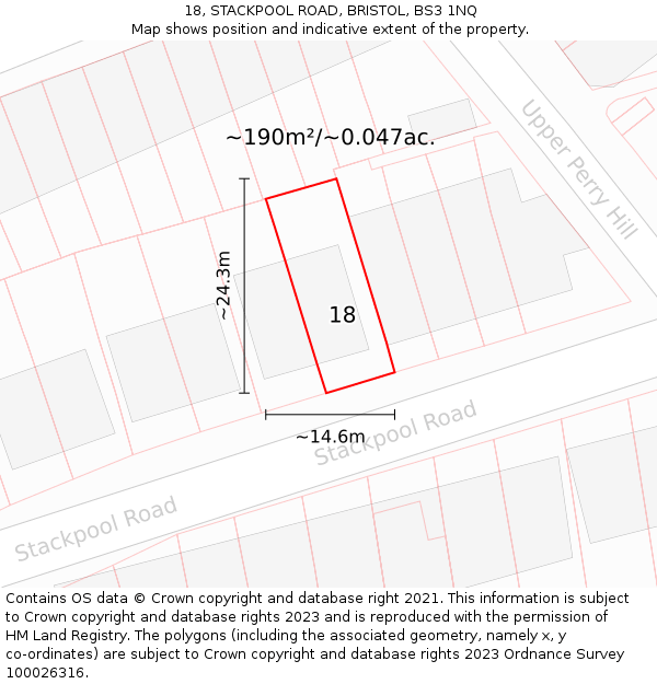 18, STACKPOOL ROAD, BRISTOL, BS3 1NQ: Plot and title map