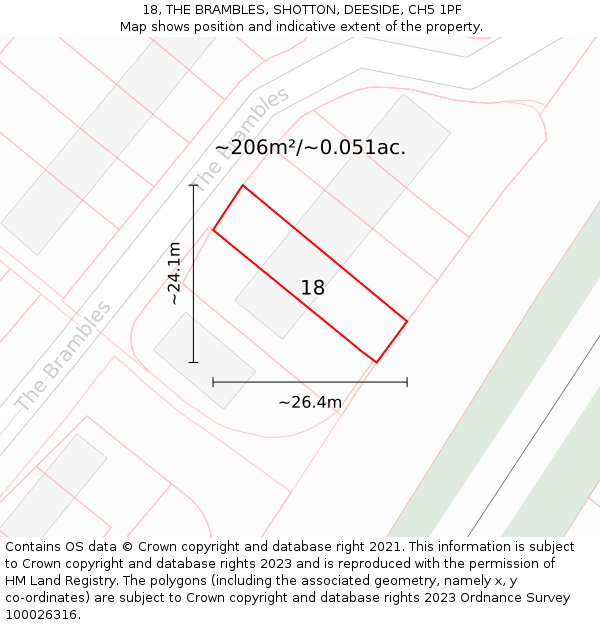 18, THE BRAMBLES, SHOTTON, DEESIDE, CH5 1PF: Plot and title map