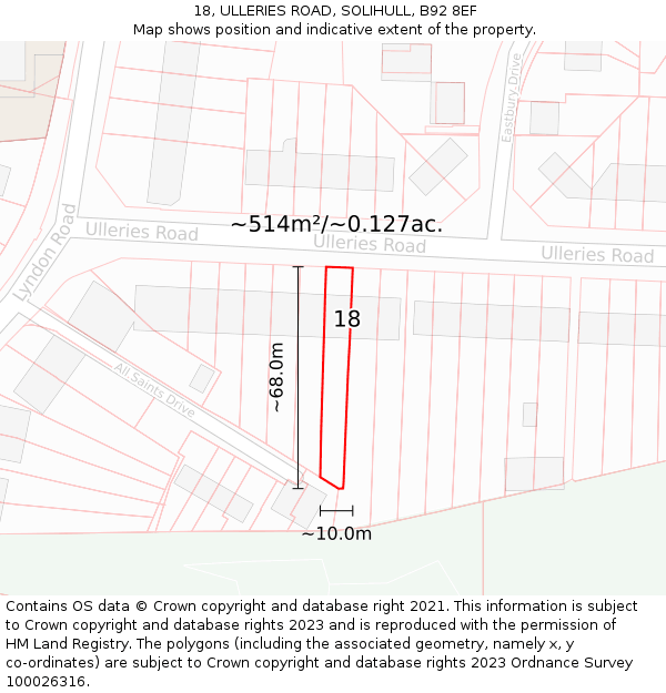 18, ULLERIES ROAD, SOLIHULL, B92 8EF: Plot and title map