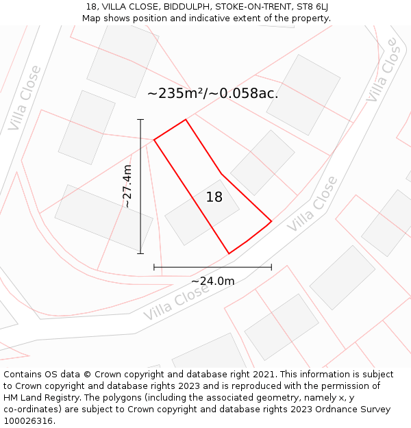 18, VILLA CLOSE, BIDDULPH, STOKE-ON-TRENT, ST8 6LJ: Plot and title map