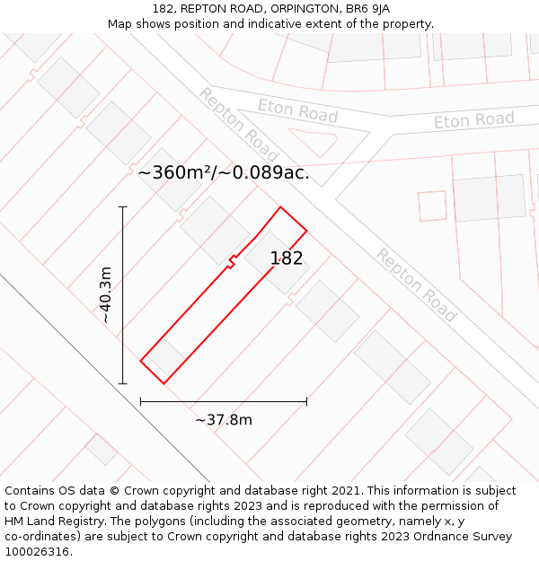 182, REPTON ROAD, ORPINGTON, BR6 9JA: Plot and title map