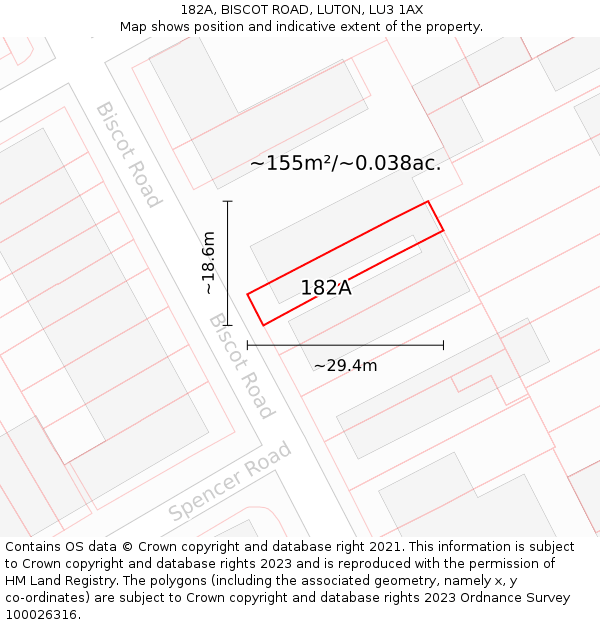 182A, BISCOT ROAD, LUTON, LU3 1AX: Plot and title map
