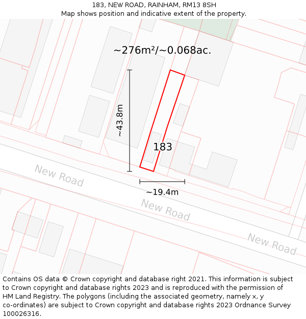 183, NEW ROAD, RAINHAM, RM13 8SH: Plot and title map