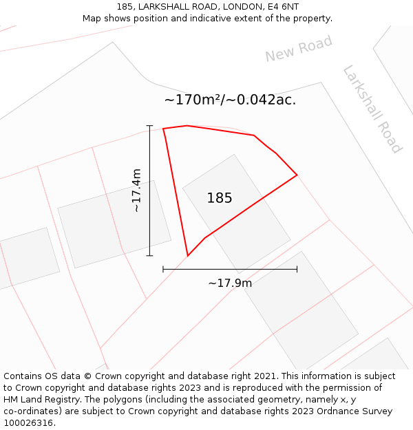185, LARKSHALL ROAD, LONDON, E4 6NT: Plot and title map