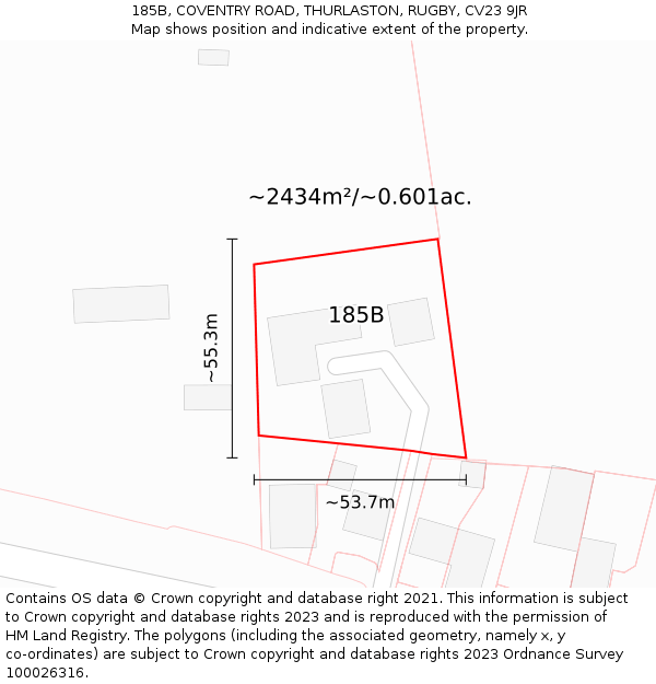 185B, COVENTRY ROAD, THURLASTON, RUGBY, CV23 9JR: Plot and title map