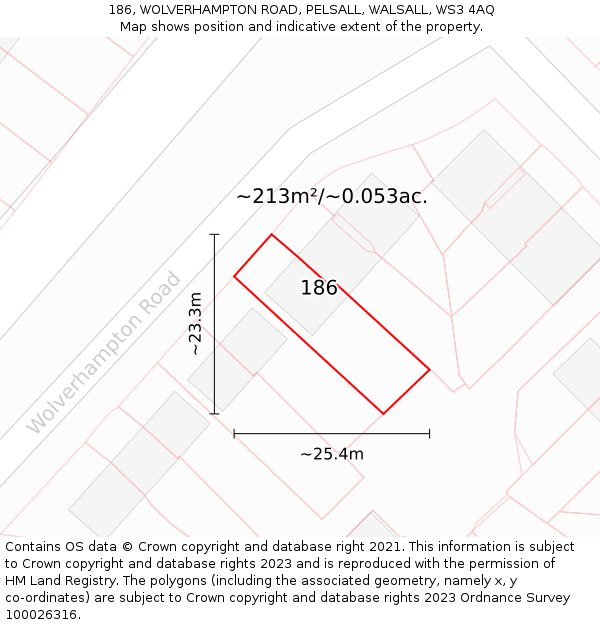 186, WOLVERHAMPTON ROAD, PELSALL, WALSALL, WS3 4AQ: Plot and title map