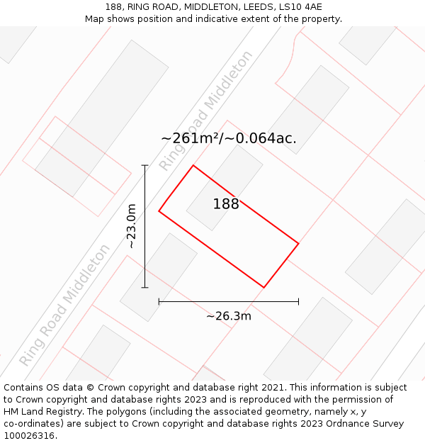188, RING ROAD, MIDDLETON, LEEDS, LS10 4AE: Plot and title map