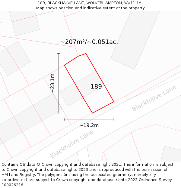 189, BLACKHALVE LANE, WOLVERHAMPTON, WV11 1AH: Plot and title map