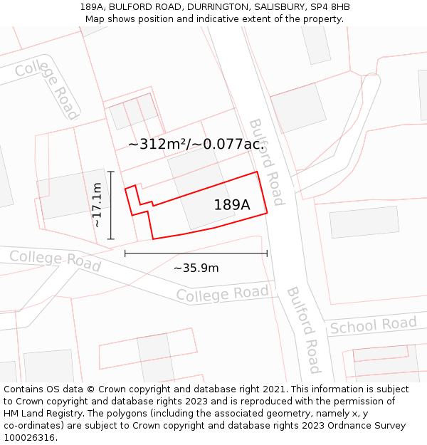 189A, BULFORD ROAD, DURRINGTON, SALISBURY, SP4 8HB: Plot and title map