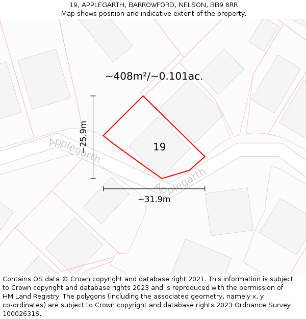 19, APPLEGARTH, BARROWFORD, NELSON, BB9 6RR: Plot and title map