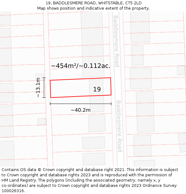 19, BADDLESMERE ROAD, WHITSTABLE, CT5 2LD: Plot and title map