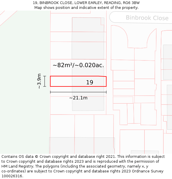19, BINBROOK CLOSE, LOWER EARLEY, READING, RG6 3BW: Plot and title map