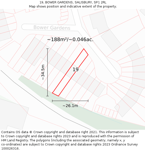 19, BOWER GARDENS, SALISBURY, SP1 2RL: Plot and title map