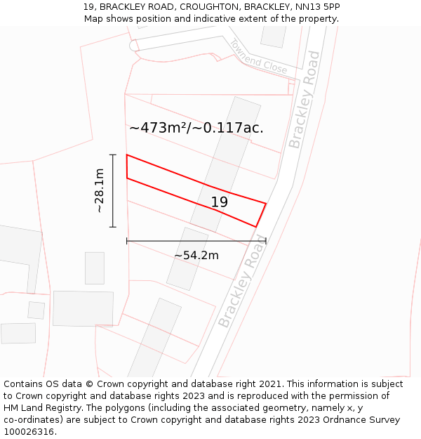 19, BRACKLEY ROAD, CROUGHTON, BRACKLEY, NN13 5PP: Plot and title map