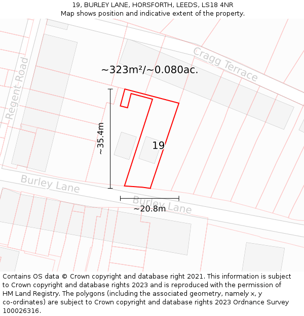 19, BURLEY LANE, HORSFORTH, LEEDS, LS18 4NR: Plot and title map