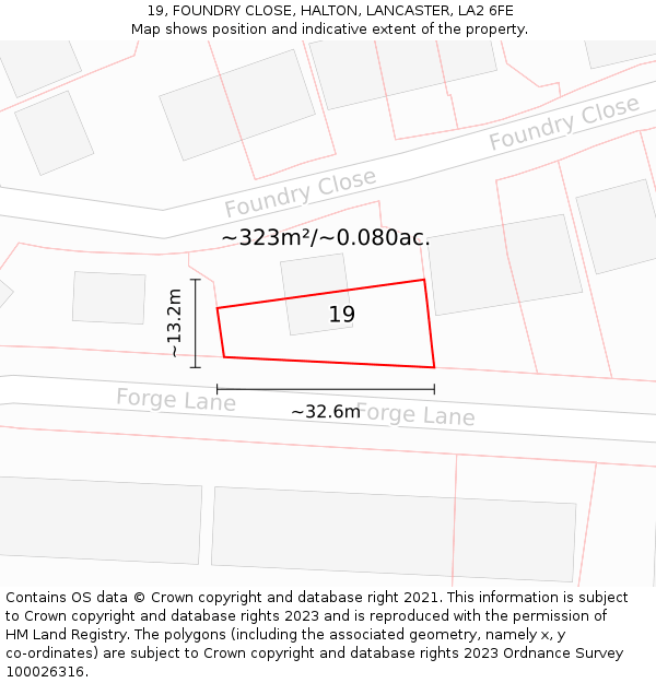 19, FOUNDRY CLOSE, HALTON, LANCASTER, LA2 6FE: Plot and title map