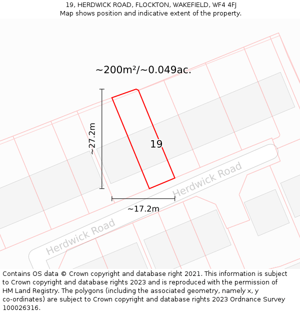 19, HERDWICK ROAD, FLOCKTON, WAKEFIELD, WF4 4FJ: Plot and title map