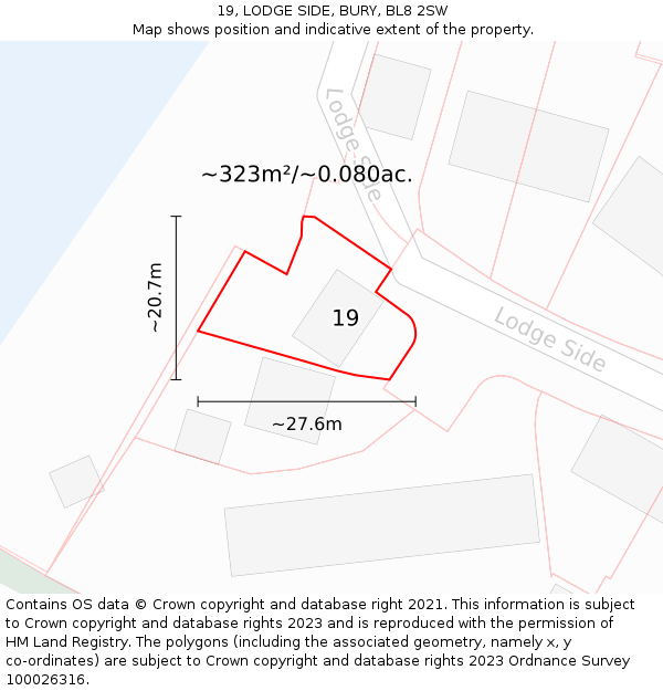 19, LODGE SIDE, BURY, BL8 2SW: Plot and title map