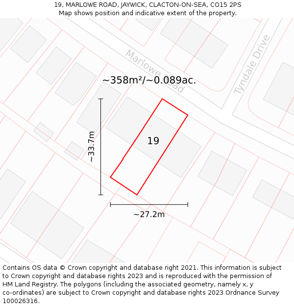 19, MARLOWE ROAD, JAYWICK, CLACTON-ON-SEA, CO15 2PS: Plot and title map