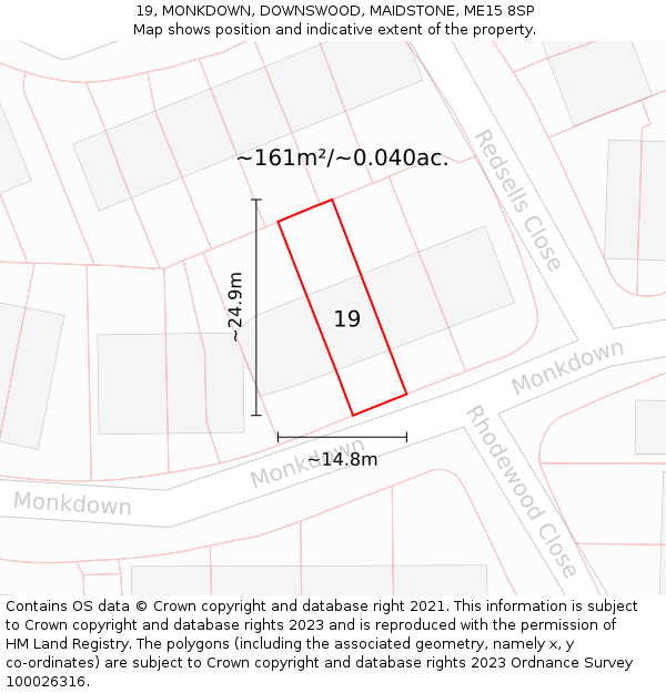 19, MONKDOWN, DOWNSWOOD, MAIDSTONE, ME15 8SP: Plot and title map