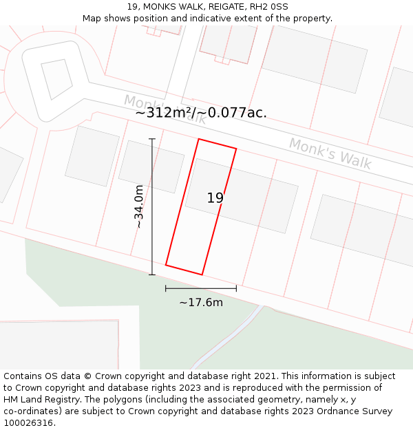 19, MONKS WALK, REIGATE, RH2 0SS: Plot and title map
