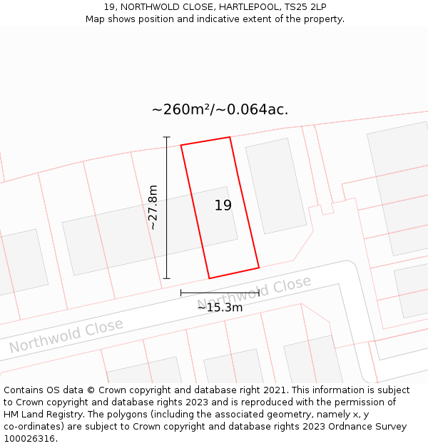 19, NORTHWOLD CLOSE, HARTLEPOOL, TS25 2LP: Plot and title map
