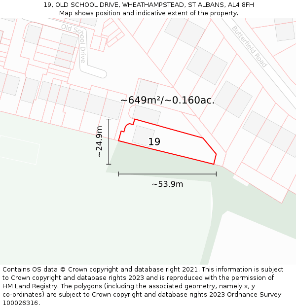 19, OLD SCHOOL DRIVE, WHEATHAMPSTEAD, ST ALBANS, AL4 8FH: Plot and title map