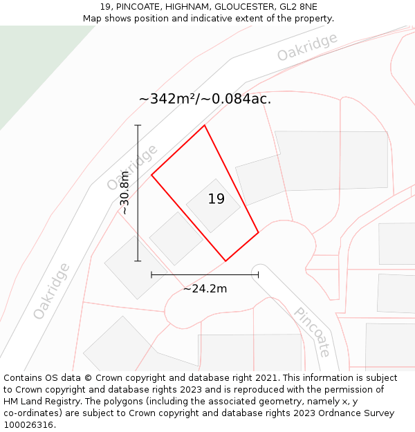 19, PINCOATE, HIGHNAM, GLOUCESTER, GL2 8NE: Plot and title map