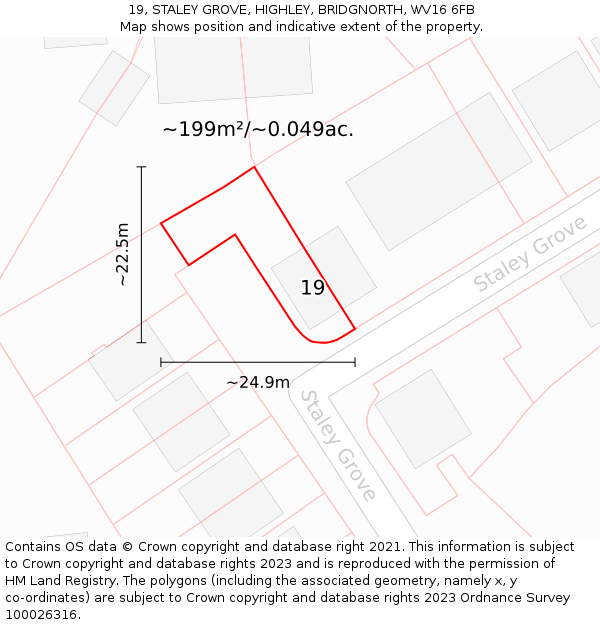 19, STALEY GROVE, HIGHLEY, BRIDGNORTH, WV16 6FB: Plot and title map