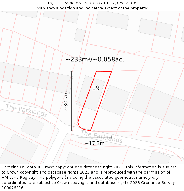 19, THE PARKLANDS, CONGLETON, CW12 3DS: Plot and title map